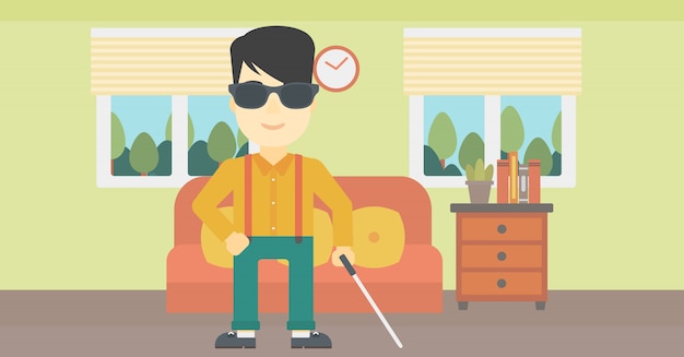 Blind man with stick vector illustration.