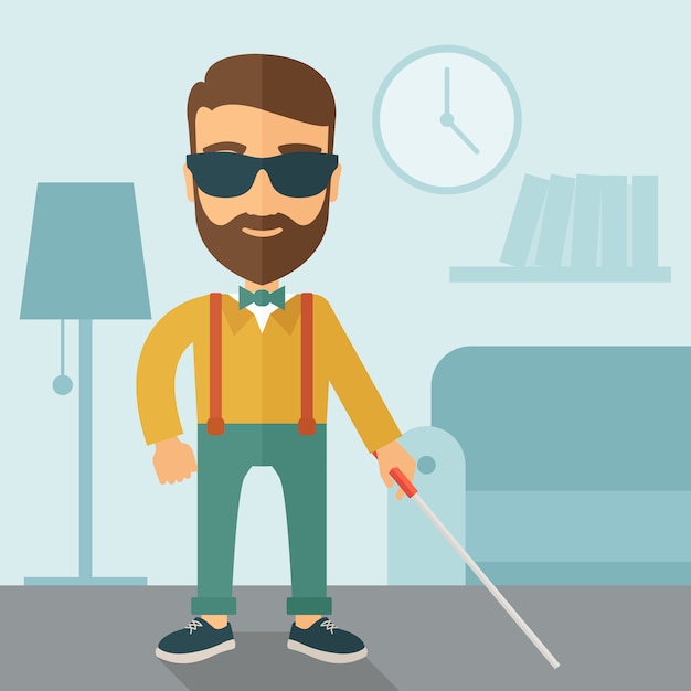 Vector blind man with walking stick