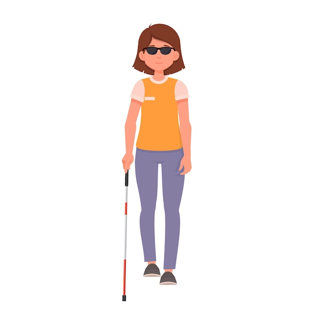 Vector blind meisje met wandelstok