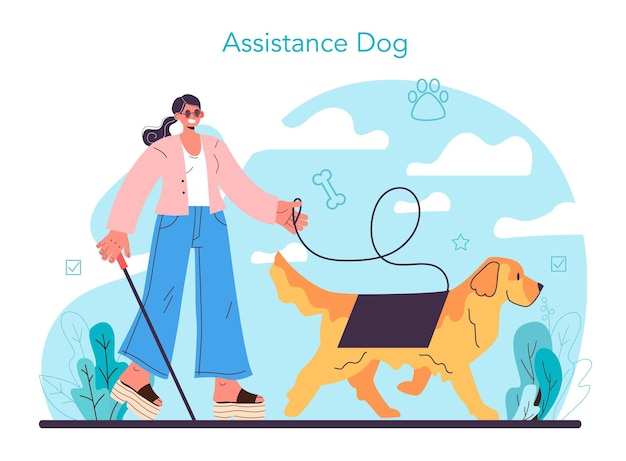 Blind person assistance dog dog handler concept training exercise