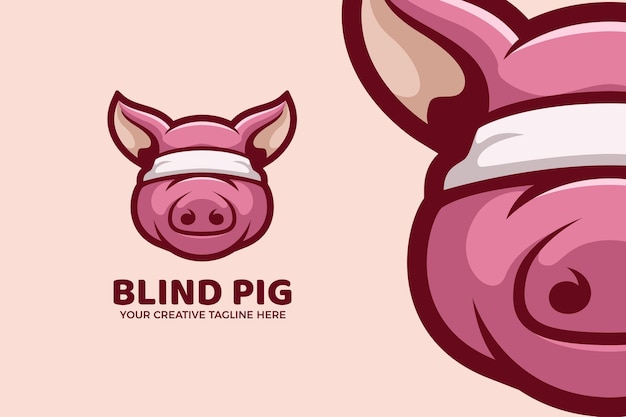 Blind pig cartoon mascot logo template