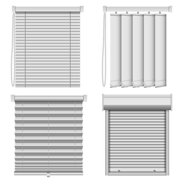 Vector blind window curtains mockup set