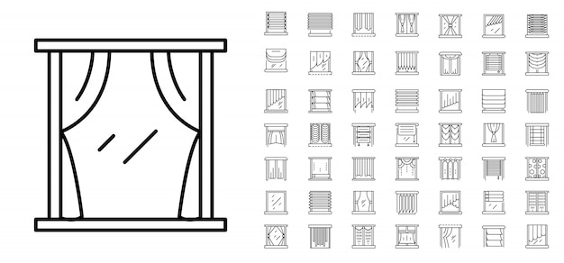 Blind window icon set. Outline set of blind window vector icons