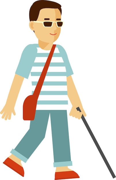 Blind Young Man with Walking Stick Cane