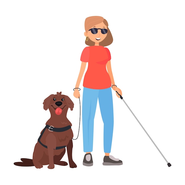 Blinde vrouw met hond gids platte pictogram gekleurde vectorelement uit gehandicapte collectie creatieve blind