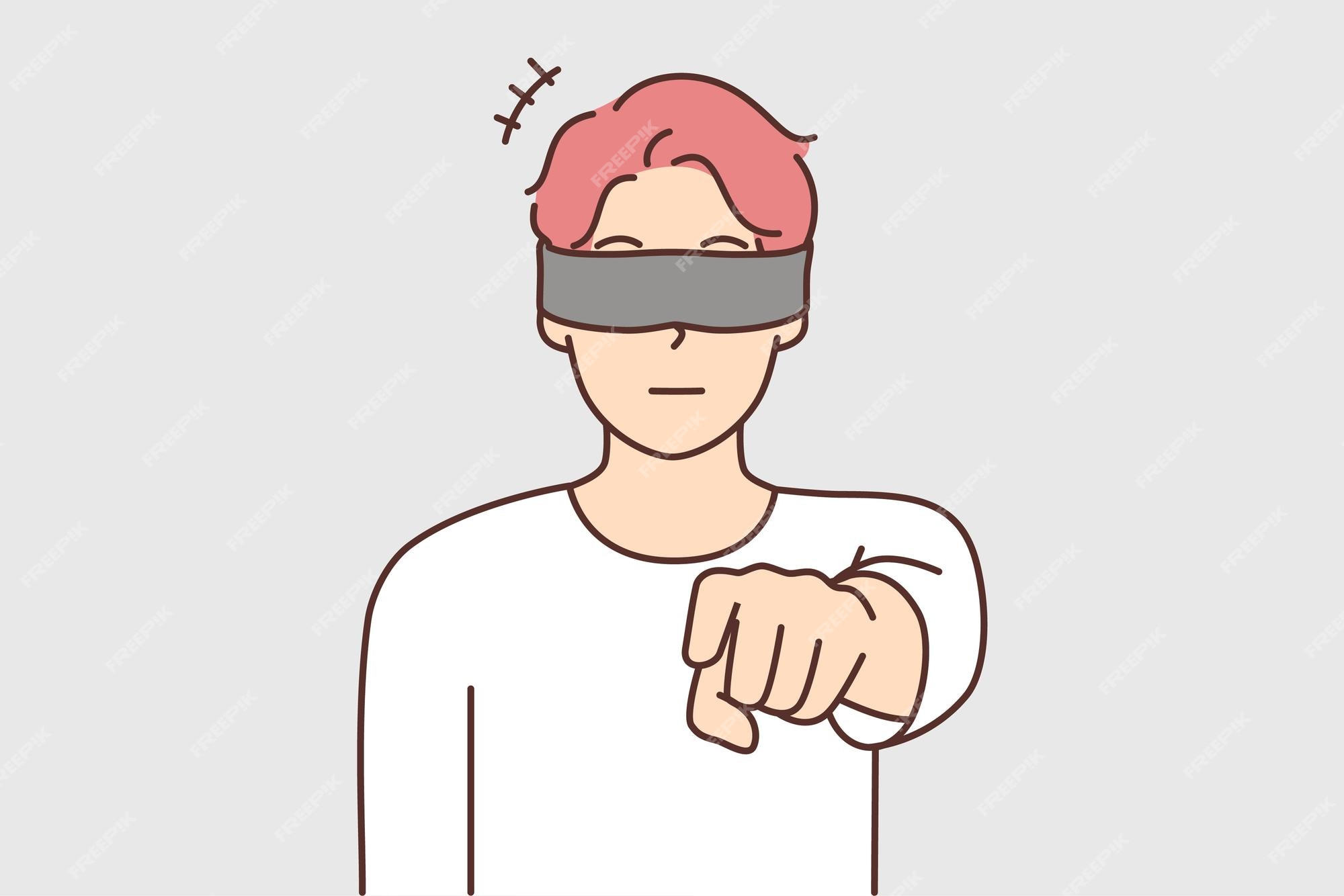 Premium Vector  Closeup profile of blindfolded man in suit. motivated  person going to risk concept