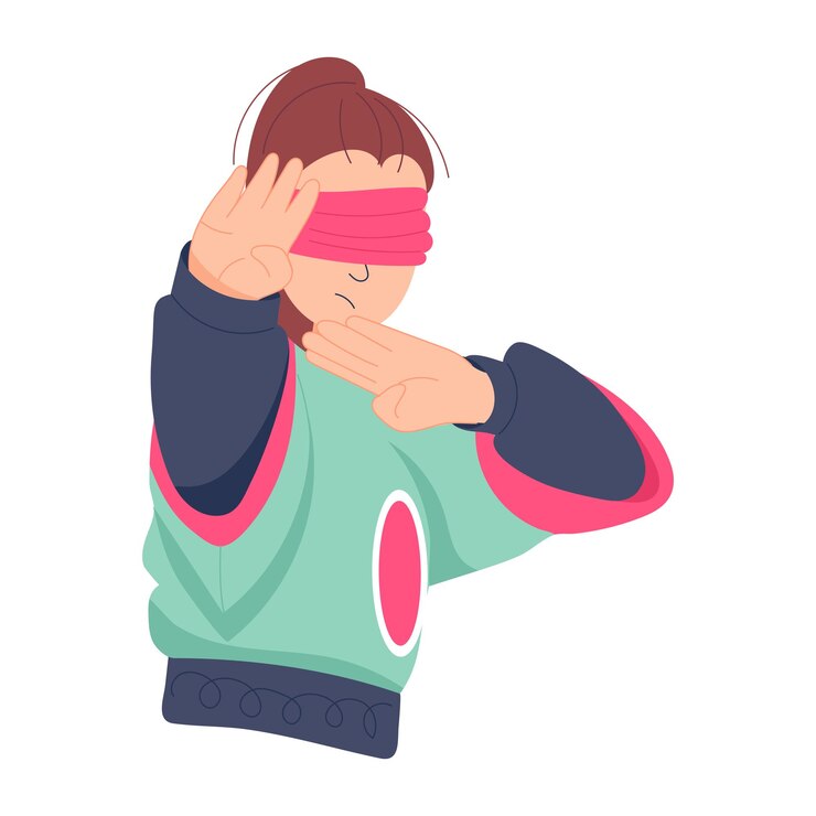 Vector blindfolded person in wushu posse flat character illustration