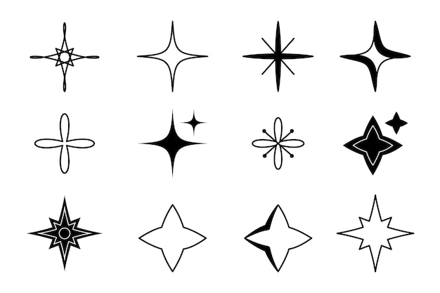 Вектор Набор блестящих звезд, звездообразования и ретро-футуристических графических элементов. модные брутальные звездные логотипы