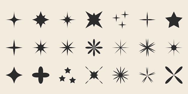Blinkende sterren vonken en vonken stel Abstracte schittering effect teken schitterende glinsterende zonneschot vormen