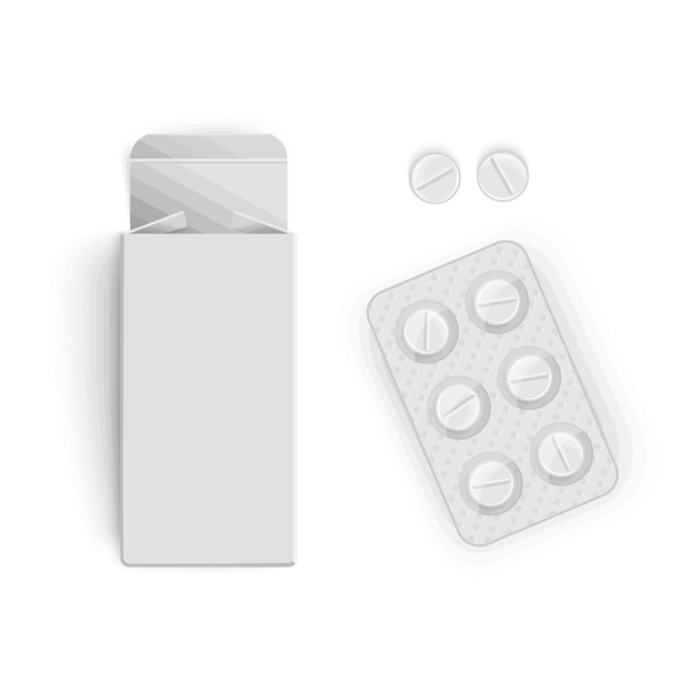 Vector blister with pills for illness and pain treatment isolated on whit medical drug package for tablet