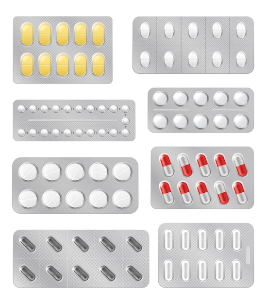 Blisters with medical pill drug capsule and tablet