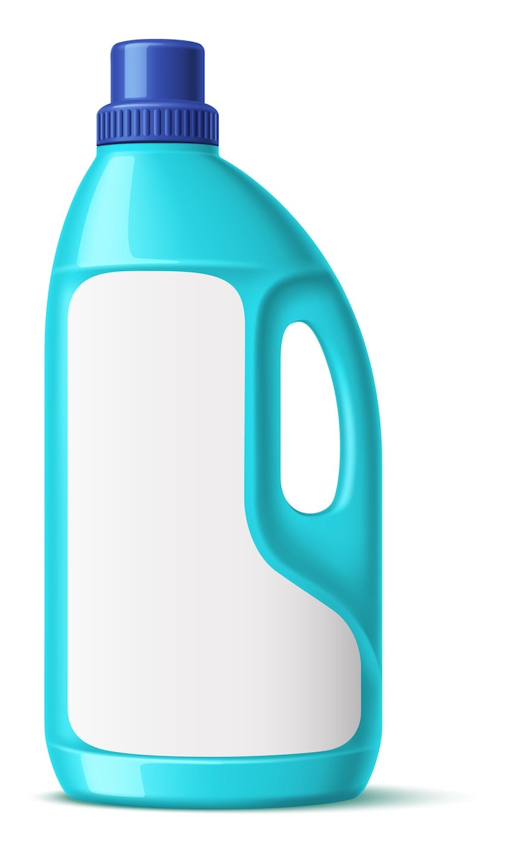 Vector bliue plastic bottle with handle mockup household detergent package design