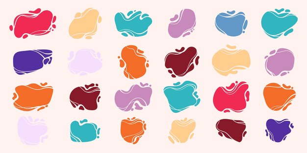 Blob collectie veelkleurige vloeibare organische bubbels blots met levendige kleuren in handgetekende stijl