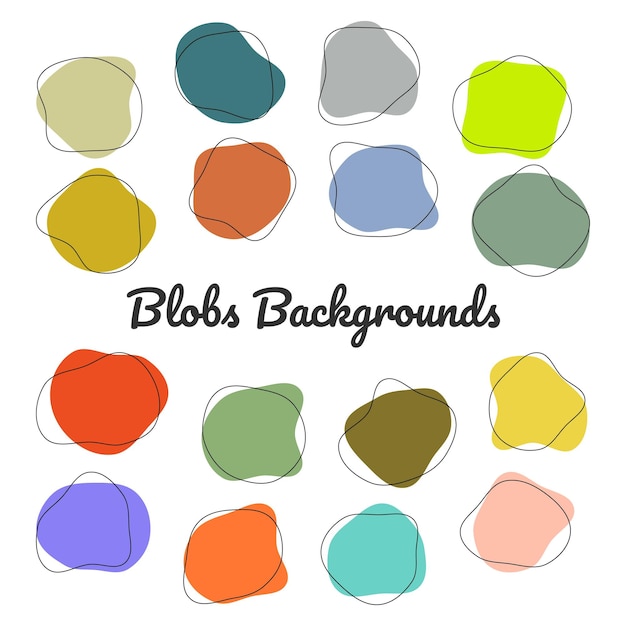 Blobs vector backgrounds. Organic amoeba blobs colorful shapes with line.