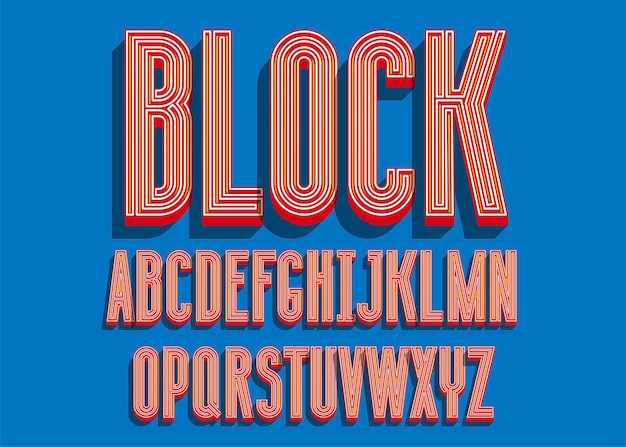 Vector block bold font. 3d color alphabet letters.