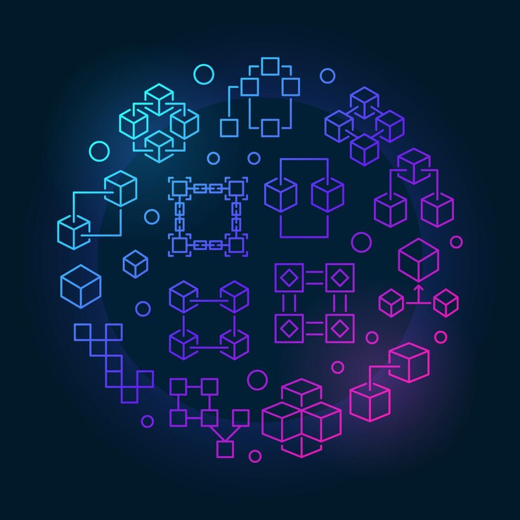 Vector block chain colored symbol vector blockchain illustration