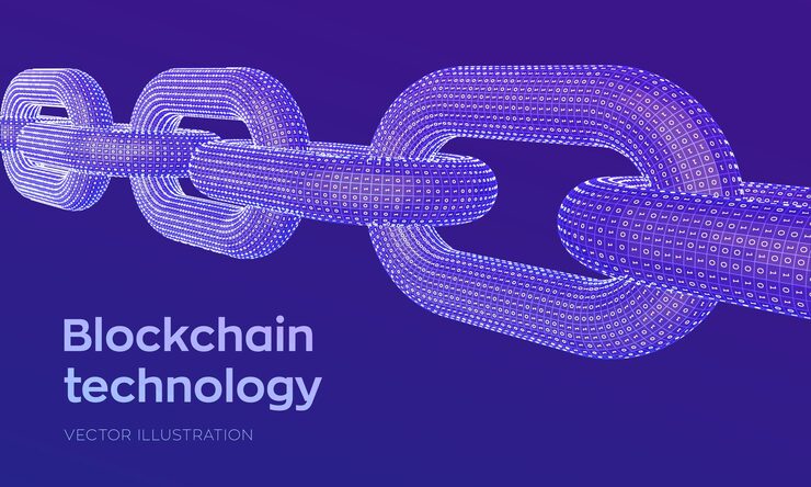 Вектор блок-цепочка криптовалюта цепь гиперссылок концепция блокчейна трехмерная каркасная цепь с цифровым кодом звено цепи с двоичным кодом редактируемый шаблон криптовалюты фондовая векторная иллюстрация