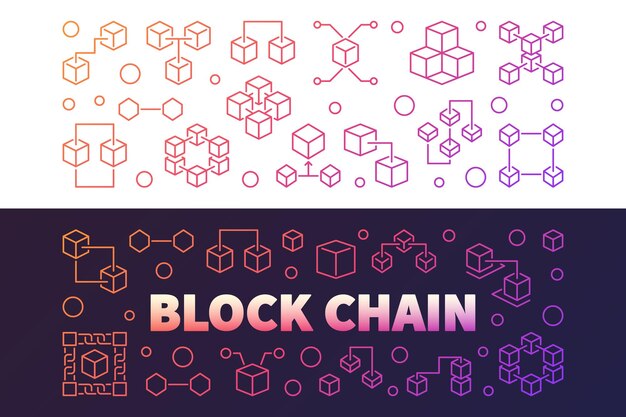 Block Chain cryptocurrency vector gekleurde omtrekbanners