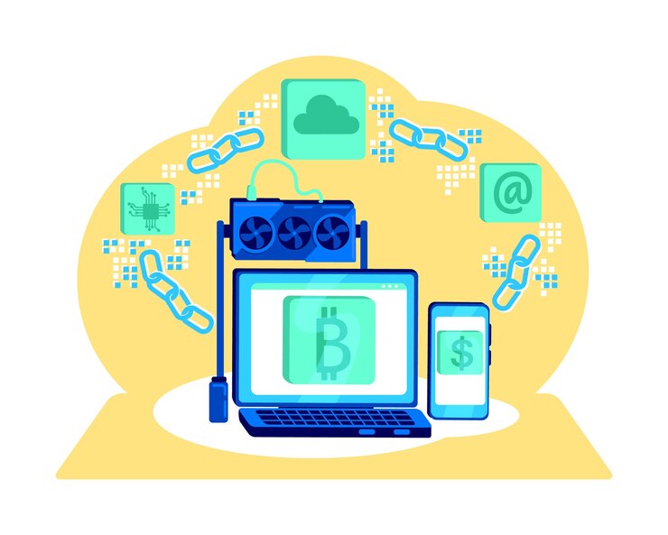 Vector block chain flat concept illustration