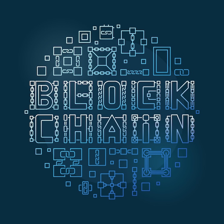 Vector block chain vector blue line circular illustration or banner
