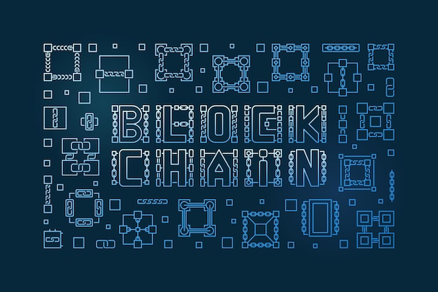 Блокчейн векторная синяя линия иллюстрация Blockchain баннер