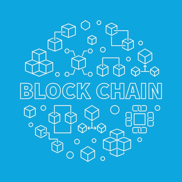 Block chain vector blue round concept outline illustration or banner