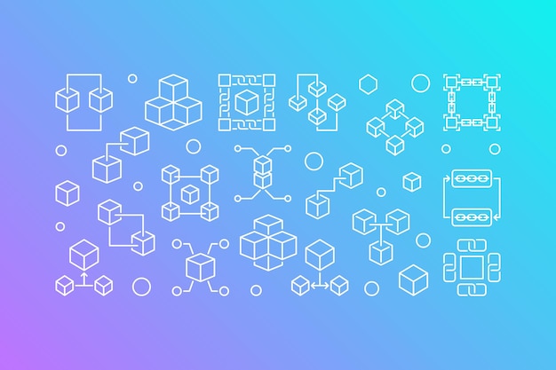 Block Chain vector creatieve banner in kaderstijl