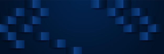 Vector block shape dark blue abstract geometric wide banner design background