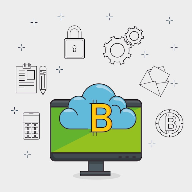 Blockchain business set icons