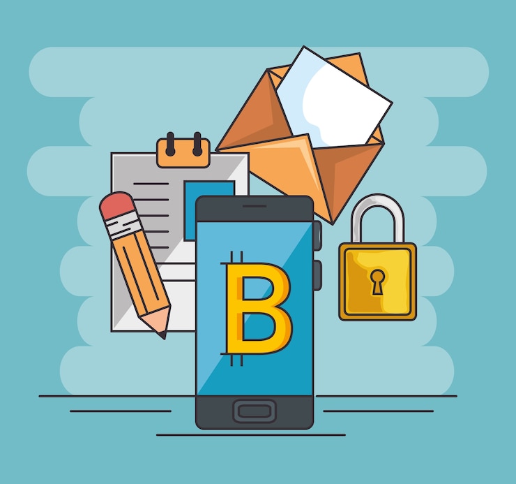 Vector blockchain business set icons