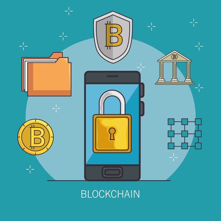 Vector blockchain business set icons