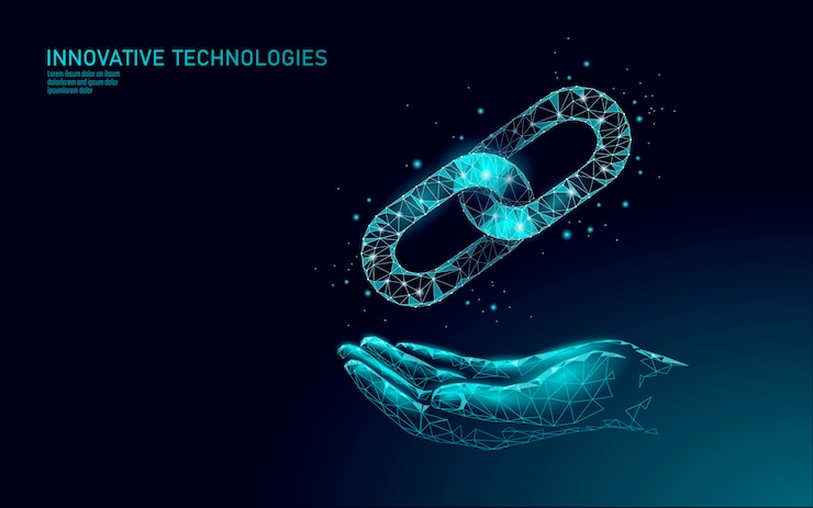 Vector blockchain business symbol concept. chain connection network finance information security.   . global technology e-commerce online