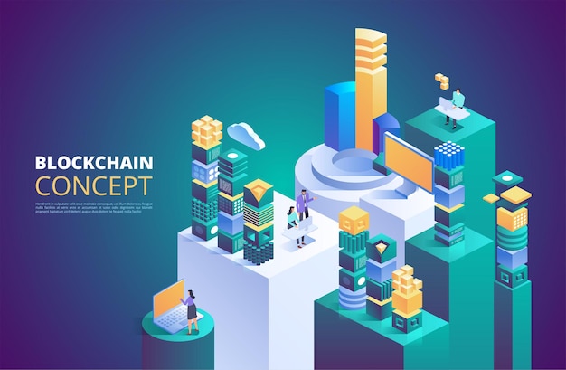 Blockchain concept. isometric digital blocks. crypto chain