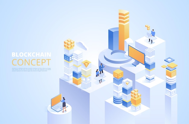 Blockchain concept. Isometric digital blocks. Crypto chain