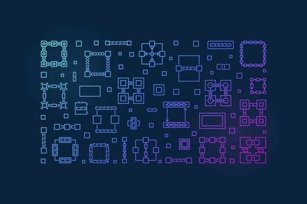 Blockchain 概念ベクトル水平カラフルなイラストやバナー