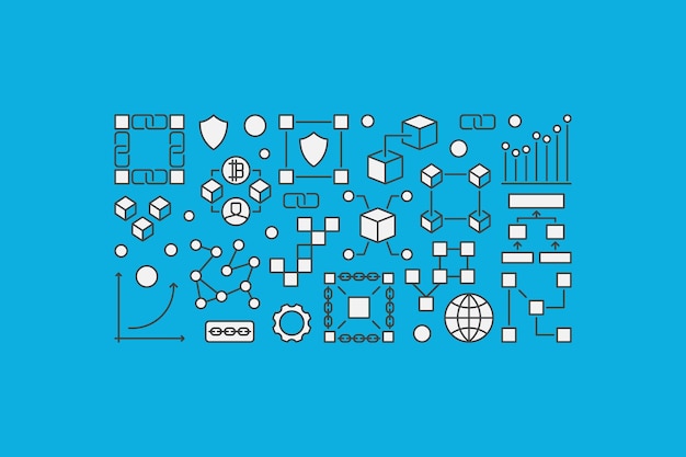 Blockchain creatieve banner of illustratie op blauwe achtergrond