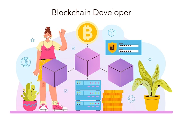 Vector blockchain developer blockchainbased applications building and implementing