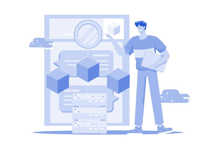 Vector blockchain development illustration concept on white background