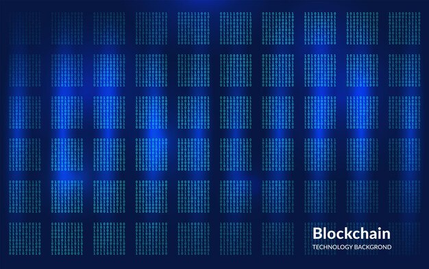 Blockchain digital background with glowing binary code blocks Futuristic technology concept symbolizing decentralized data networks cryptocurrency and secure information flow