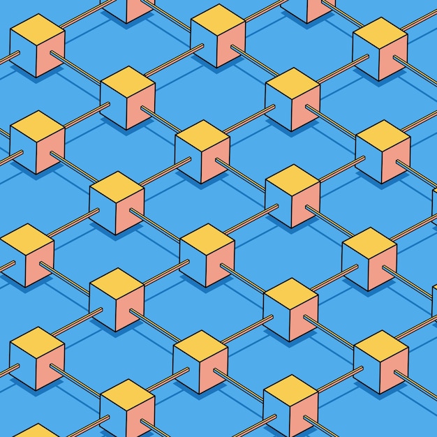 Vector blockchain isometric pattern vector graphic