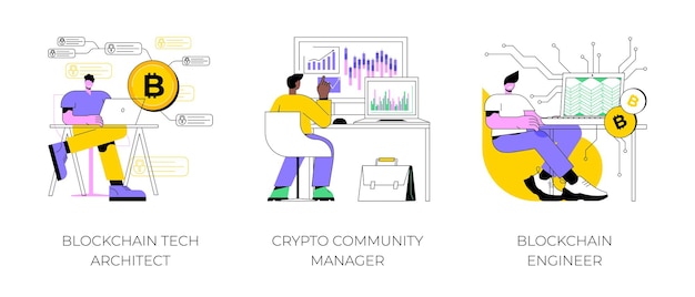 Блокчейн-работы изолированные векторные иллюстрации мультфильмов