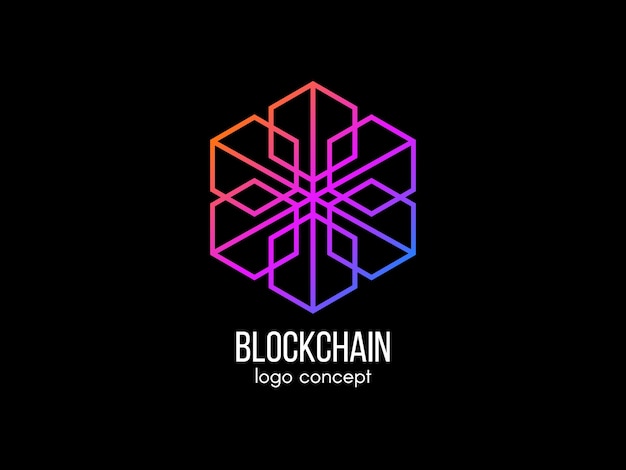 Blockchain 로고 개념. 현대 기술 . 컬러 큐브 로고. 암호 화폐 및 비트 코인 레이블. 디지털 돈 아이콘입니다. 삽화.