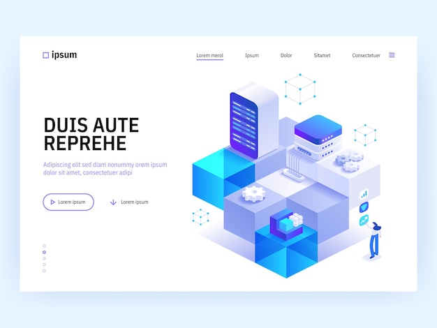 Blockchain mining technology isometric concept