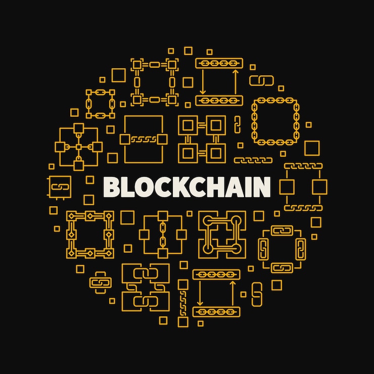 Vector blockchain outline concept vector round creative illustration