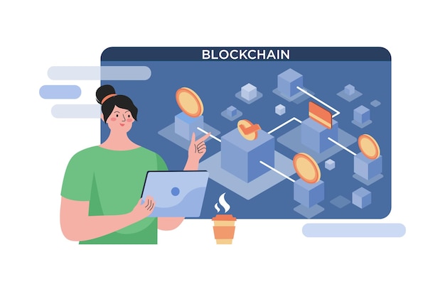 Концепция иллюстрации транзакций платформы Blockchain Плоская иллюстрация на белом фоне