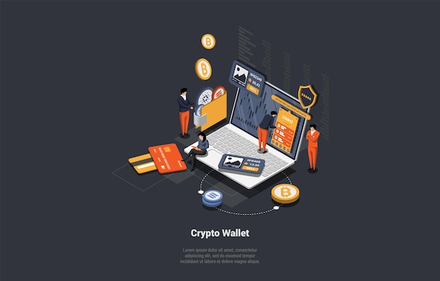 Blockchain technologie Bitcoin Altcoins kopen en verkopen Cryptocurrency Concept tekens storten en opnemen van geld aan Crypto portefeuilles met handige app isometrische 3D-cartoon vectorillustratie