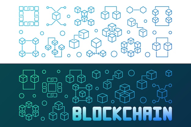 Blockchain technologie moderne lineaire vector banners set