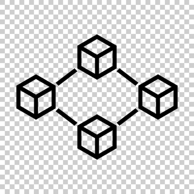 Blockchain technologie vector icoon in vlakke stijl Cryptografie kubus blok illustratie Blockchain algoritme concept op geïsoleerde transparante achtergrond