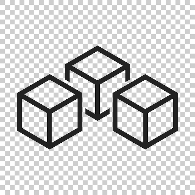Blockchain technologie vector icoon in vlakke stijl Cryptografie kubus blok illustratie op geïsoleerde transparante achtergrond Blockchain algoritme concept