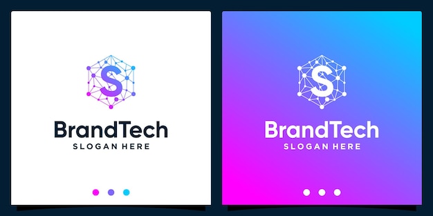 Blockchain technology abstract logo gradient with initial letter logo. Premium Vector